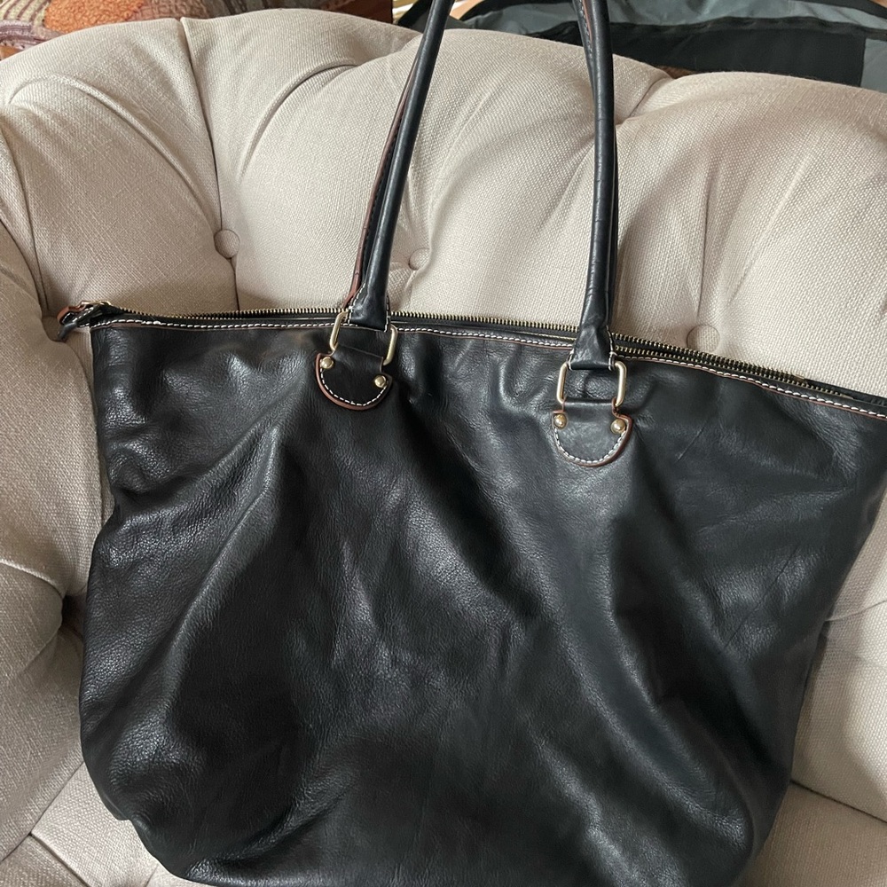 Jack Russell Malletier dark navy with brown detailing purse